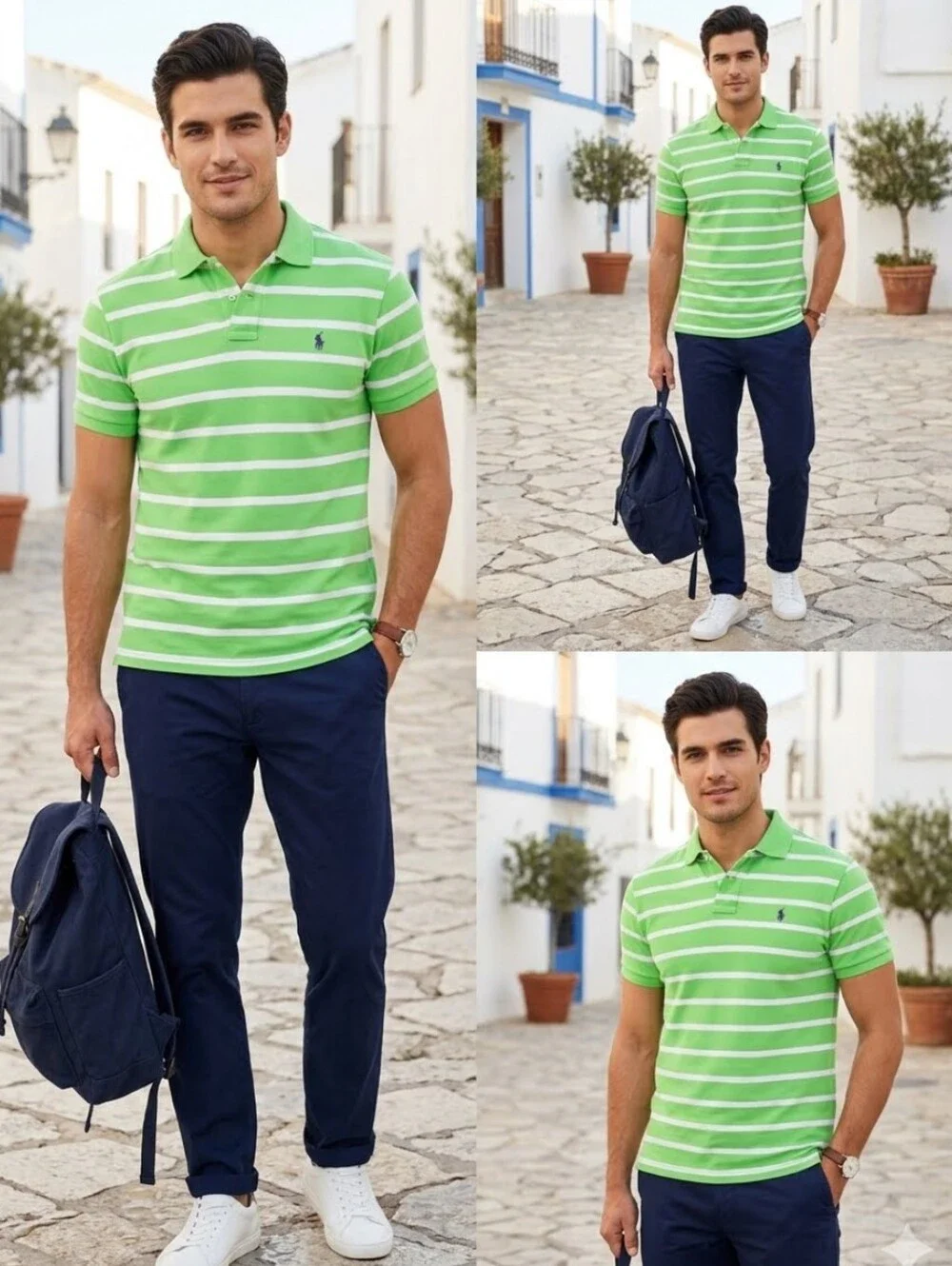 Polo by Ralph Lauren Lime Green & White Striped Polo